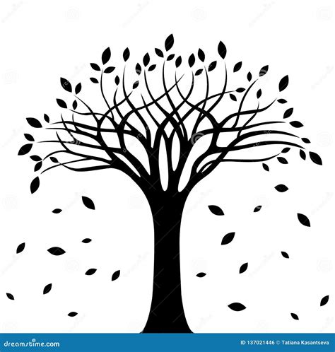 Autumn Tree Silhouette Over White Background Stock Vector ...