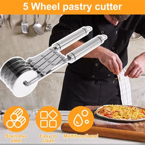 PASTRY CUTTER WHEEL Stainless Steel 5 Wheel Pizza Cutter Blade Pastry ...