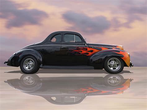 Reflections Of A 1940 Ford Deluxe Hot Rod With Flames Photograph by ...