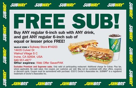 Free Printable Subway Coupons 2017 - Free Printable