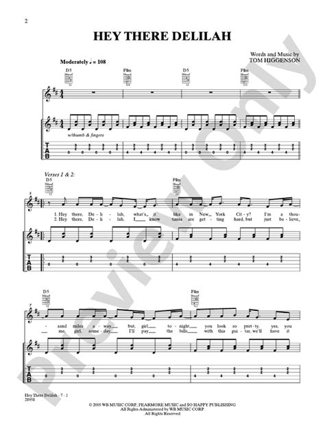 Hey There Delilah: Guitar: Plain White T's - Digital Sheet Music Download