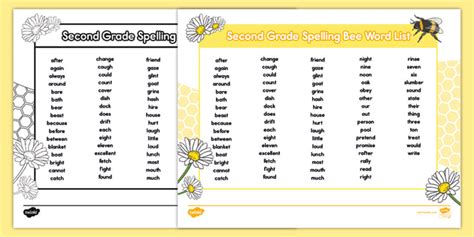 2nd Grade Spelling Bee Word List (teacher made)