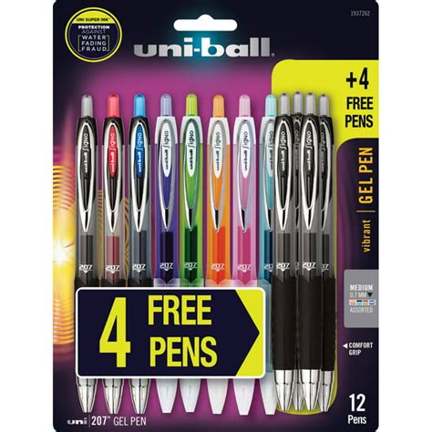 uni-ball 207 Retractable Gel Pens, Medium Point, Assorted Colors, 8 + 4 ...