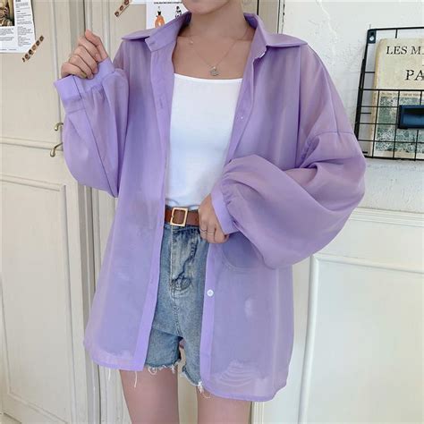 itGirl Shop | PASTEL COLORS OVERSIZED CHIFFON THIN BLOUSE