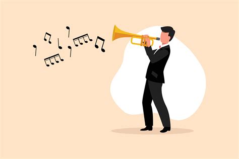 Business flat cartoon drawing man play trumpet. Music instrumental ...