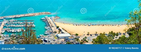 Waterfront with Marina and Beach in Resort Town Sidi Bou Said. T Stock ...