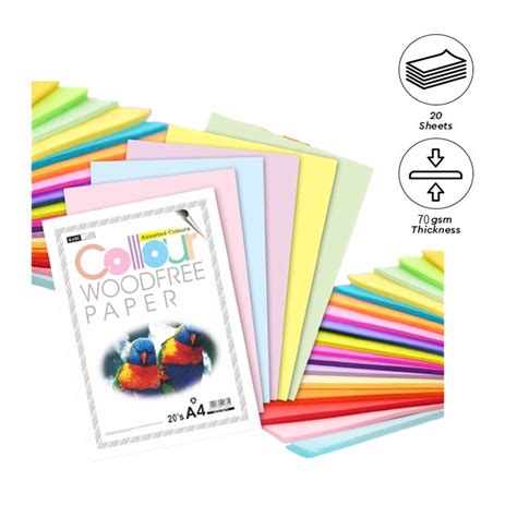 20 Pcs 70gsm Random Mixed Coloured A4 Papers /Kertas A4 Warna 20 Helai ...