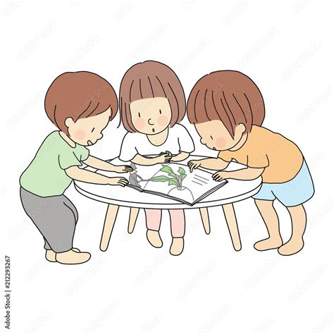 Vector illustration of little kids standing and reading story book ...