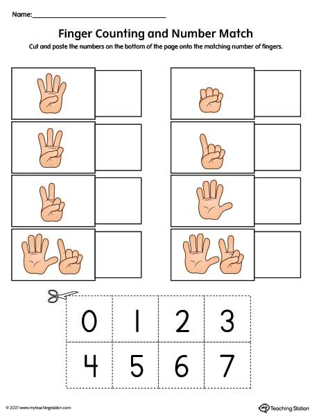 Finger Counting Number Match Printable Worksheet (Color ...