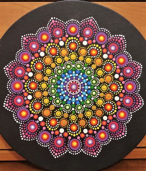 Handpainted Rainbow Dot Mandala Painting / Wall Art, Sealed W/ Resin ...