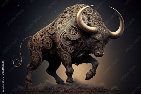 Stunning illustration of ornate, massive and muscular bull. Taurus ...