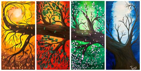 4 Seasons Tree Painting by Penny FireHorse