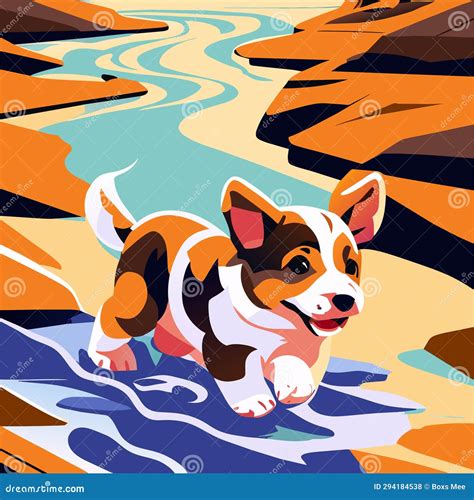 Puppy of the Welsh Corgi on the Beach. Vector Illustration AI Generated ...