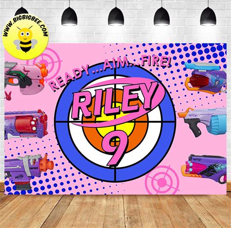 Custom Nerf Blaster Gun Shoot Target Pink Girl Theme Birthday Backdrop ...