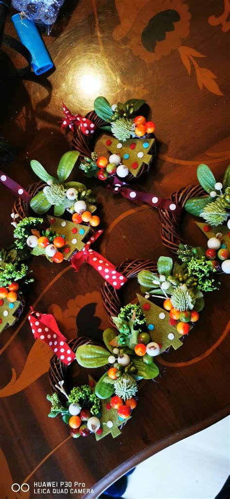 Handmade Christmas Tree Decorations, Set of 6,wicker Mini Wreaths ...