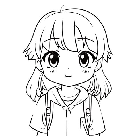 Anime Anime Girl Coloring Page With Backpack Outline Sketch Drawing ...