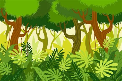 Free Vector | Cartoon jungle background with tall trees