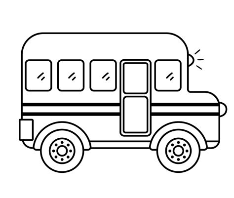 Vector black and white school bus. Contour back to school educational ...