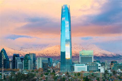 skyline of Santiago de Chile with Los Andes Mountains in the back, Las ...