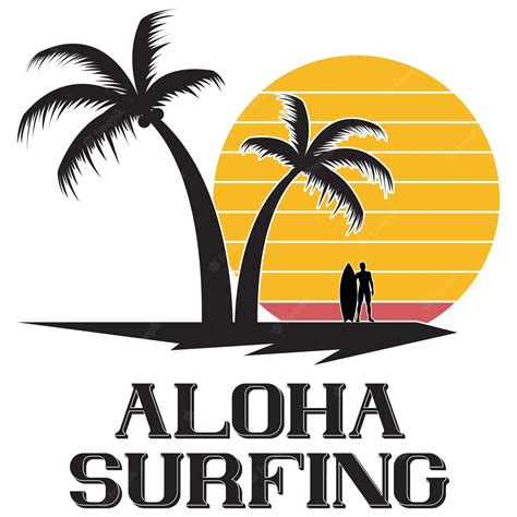 Premium Vector | A logo for aloha surfing with two people on a beach.