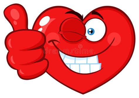 Red Heart Cartoon Emoji Face Character Winking and Giving a Thumb Up ...