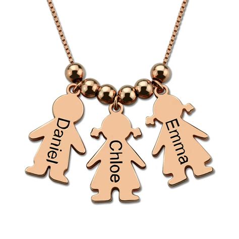 Engraved Name Children Charms Necklace Mother Necklace with Kids Charms ...