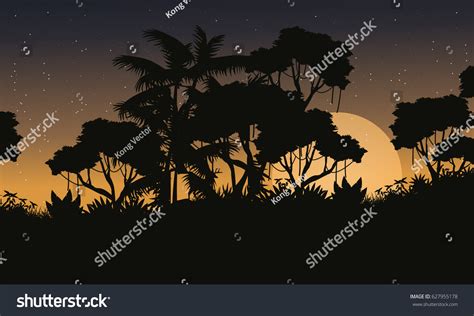 Landscape Jungle Forest Tree Silhouette Stock Vector (Royalty Free ...