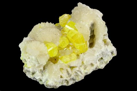 3" Sulfur Crystals on Fluorescent Aragonite - Italy (#129094) For Sale ...