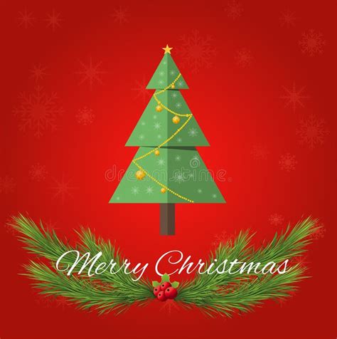 A Christmas Tree on Red Background Stock Illustration - Illustration of ...