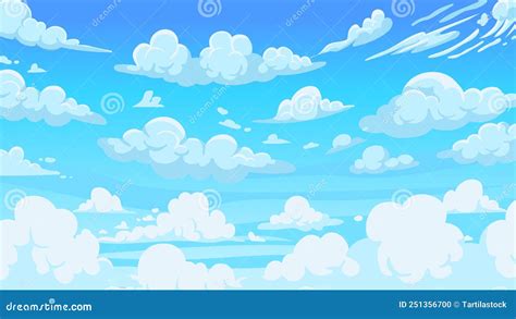 Cloudy Sky Background. Cartoon Atmospheric Anime Scenery with White ...