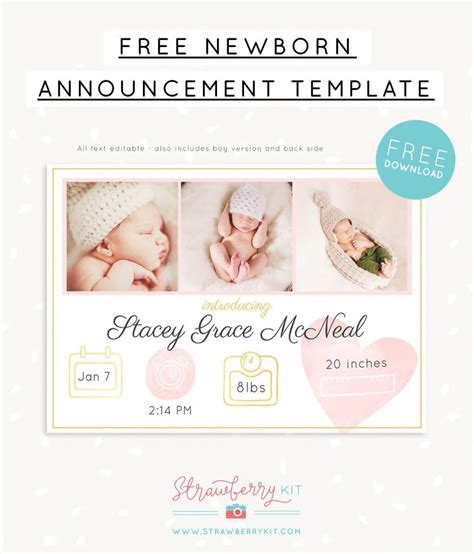 Free Newborn Announcement Template u2013 Photoshop