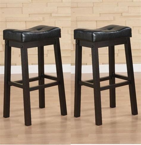 Shop Black 30-inch Bicast Leather Counter-height Saddle Bar Stools (Set ...