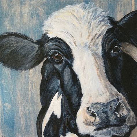 Holstein Friesian Cow Art Picture Print Portrait on Blue - Etsy