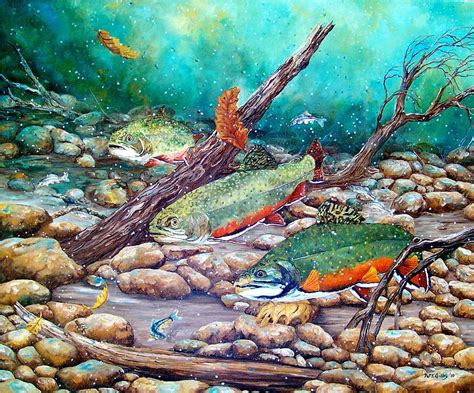 Brook Trout Trio Painting by Patti Gilley