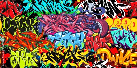 Colorful Graffiti Street Art Seamless Pattern. Vector Illustration ...