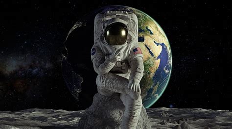 HD wallpaper: astronaut drinking beer on moon while watching earth ...