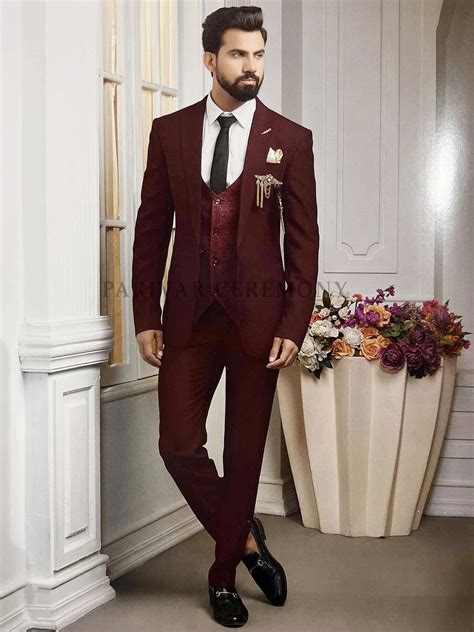 Wine Colour Imported Fabric Mens Suit.