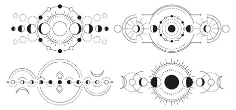 Moon phases magic geometry. Full moon crescent and gibbous icons ...