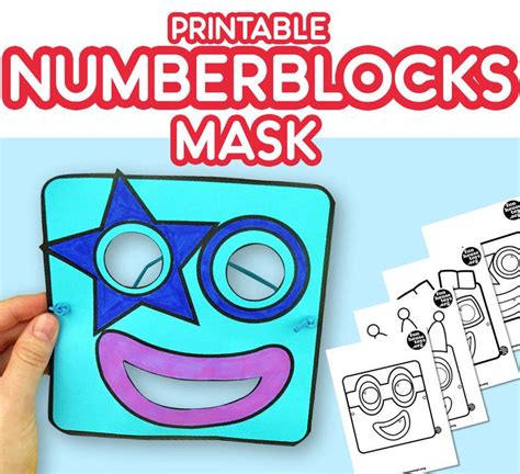 the printable number blocks mask is shown with four different pictures ...