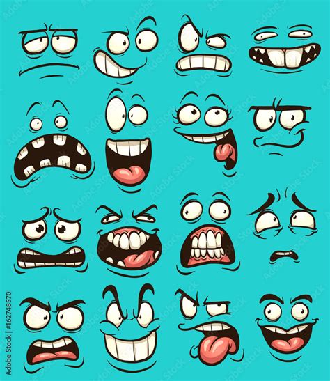 Funny cartoon faces with different expressions. Vector clip art ...