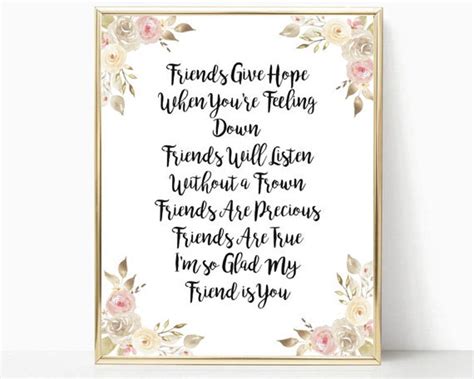 Friend Gift Thank You Friend Poem Floral Art Print Wall | Etsy