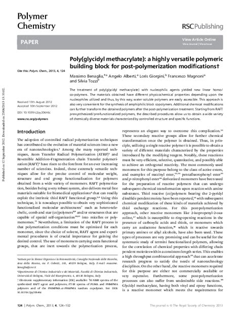 (PDF) Poly(glycidyl methacrylate): a highly versatile polymeric ...