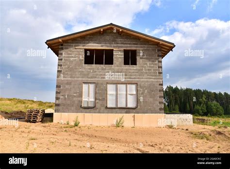 Building a house of expanded-clay concrete blocks. Unfinished private ...