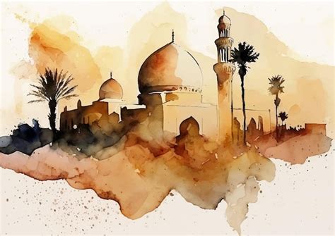 Premium Vector | The splendor of islamic art in watercolor paintings of ...