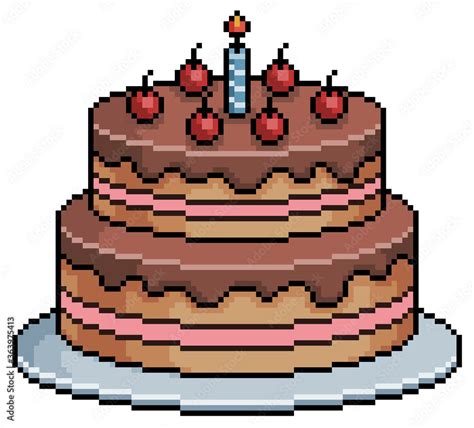 Pixel art birthday cake. 8bit game item on white background Stock ...