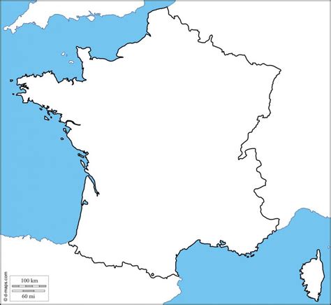 Blank map of France - Physical map of France blank (Western Europe ...