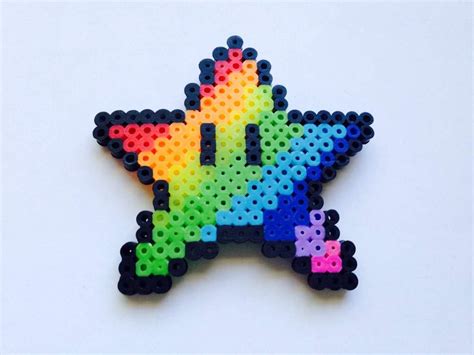 Rainbow Mario And Star Perler Beads Hama Beads Mario Perler Bead Mario ...