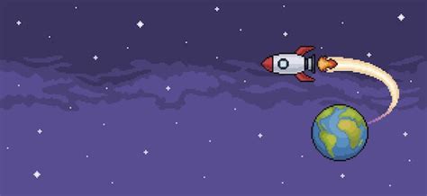 Premium Vector | Pixel art background of rocket taking off from earth ...