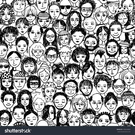 Happy People - Hand Drawn Seamless Pattern Of A Crowd Of Many Different ...