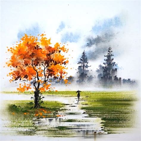 Rainy season scenery drawing with oil pastel | Beautiful drawing of a ...